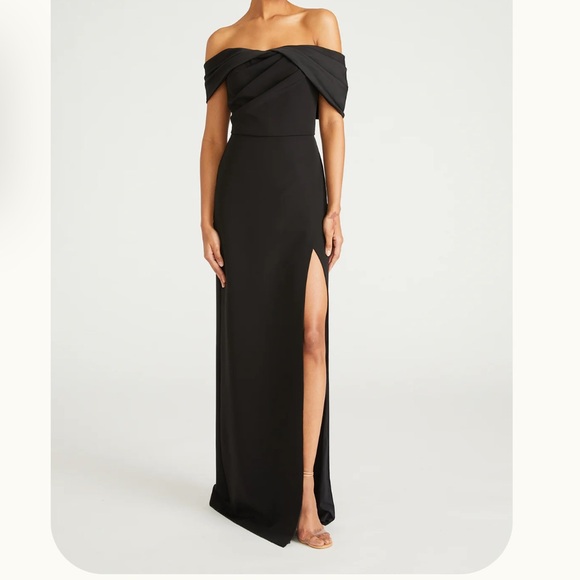 monique lhuillier crepe long dress black